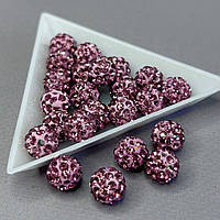 Намистини шамбала зі стразами 10 мм, - бузковий