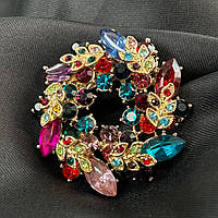 Брошка 35 мм "Кольоровий Віночок" метал - золото