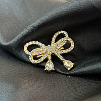 Брошка Бант у стразах, 30 мм метал - золото