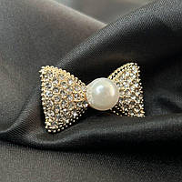 Брошка Бант з намистиною, 34 мм метал - золото