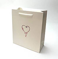 Подарунковий пакет Серце тиснення червоним білий 24х20х9см