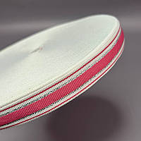 Лампасна репсова стрічка (тасьма) ширина 2см - рожева зі сріблом