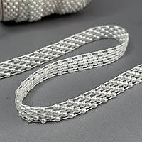 Декоративна тасьма 13 мм з напівнамистинами на нитці VX21 - біла