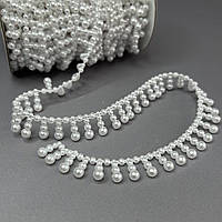 Декоративна тасьма 16 мм з напівнамистинами на нитці VX20 - білий