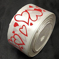 Атласна стрічка біла "Hearts" 5 см (23 м) "" (АЛР5-003)