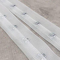 Стрічка-тасьма однорядна, петлі з гачками, 2,5 см - біла