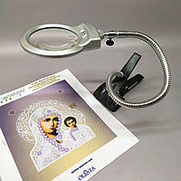 Лупа з підсвічуванням на прищіпці 2LED - діаметр лінзи 90 мм