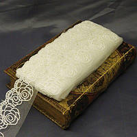 Мереживо на сітці (фатін)  7 см (13 м) Колір-айворі (77-LZ129-1)