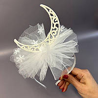 Обруч для волосся з атласною стрічкою 5мм - Місяць білий