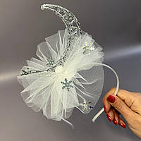 Обруч для волосся з атласною стрічкою 5мм - Місяць срібло