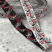 Тесьма з українським орнаментом 20 мм - біла з червоним