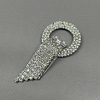 Шубна застібка-кліпса 7см, Ø 3,5см зі стразами - світле срібло (#18403)