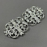 Декоративна застібка-гачок для одягу 3,5х7,5 см - світле срібло #106012