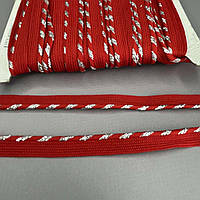 Кант вшивний, косичка з люрексом 10 мм - червоний зі сріблом