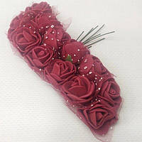 Фоаміранові трояндочки з Фатіном (12шт) колір - Бордовий