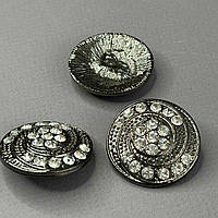 Ґудзик метал декоративний, зі стразами 30 мм - темний нікель