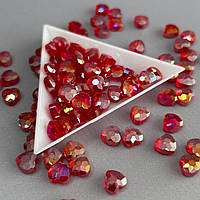 Кришталева намистина грановане серце 8 мм - червона прозора з переливом