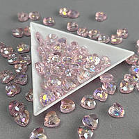 Кришталева намистина грановане серце 8 мм - рожева прозора з переливом