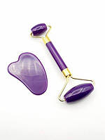 Набір 2в1: ролер для обличчя та скребок Гуаша, фіолетовий