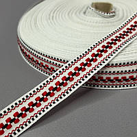 2см Тесьма национальная с орнаментом - біла з червоним