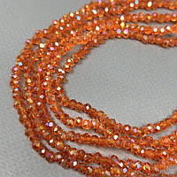 Намистини кришталеві рондель 4х3мм, нитка-130 шт, помаранчевий прозорий з АВ