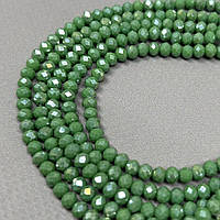 Намистини кришталеві рондель 4х3мм, нитка-130 шт, салатовий матовий з АВ