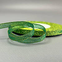Стрічка парча 0,6см - 23м, колір золото на зеленом