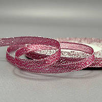 Стрічка парча 0,6см - 23м, колір срібло на малиновом