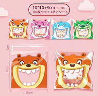 Пакети асорті 10х10 см Монстр різнокольоровий подарункові з липкою стрічкою фасувальні набір 10 шт