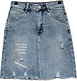 Модна джинсова спідниця з написами і бахромою Liana колір "tint", фото 5