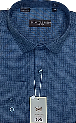 Чоловіча класична сорочка в клітинку Salvatore Russo vd-0303 синя з довгим рукавом, ошатна, стильна 43