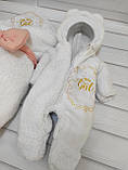 Теплий комбінезон Тедді з принтом girl для новонароджених дівчаток, білий, фото 2