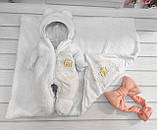 Комплект Тедді конверт + комбінезон для новонароджених, білий з принтом girl, фото 7