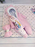 Комплект Тедді конверт + комбінезон для новонароджених, рожевий з принтом Мінні з бегемотиком, фото 2