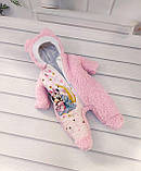 Комплект Тедді конверт + комбінезон для новонароджених, рожевий з принтом Мінні з бегемотиком, фото 3