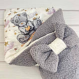 Комплект Тедді конверт + комбінезон для новонароджених, сірий з принтом Ведмедик, фото 4