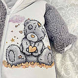 Комплект Тедді конверт + комбінезон для новонароджених, сірий з принтом Ведмедик, фото 6