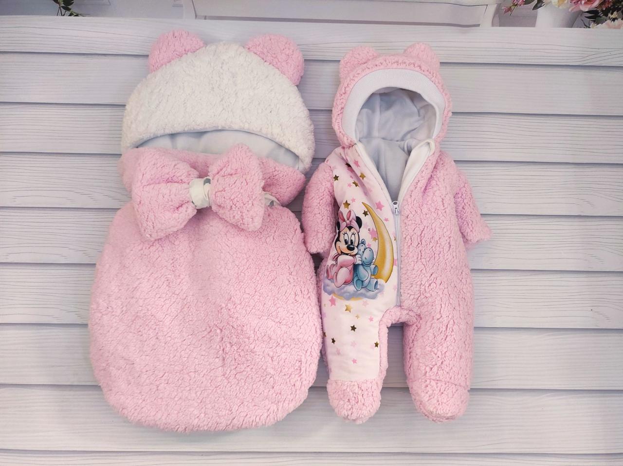 Комплект Тедді для новонароджених спальник та комбінезон з принтом Мінні з бегемотиком, фото 1