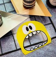 Пакети подарункові 14х14х3 см прозорі з липкою стрічкою фасувальні набір 10 шт жовтий Монстрик