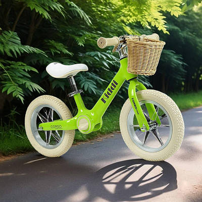 Дитячий двоколісний біговел з кошиком велобайк для розвитку рівноваги надувні колеса підставка для ніг