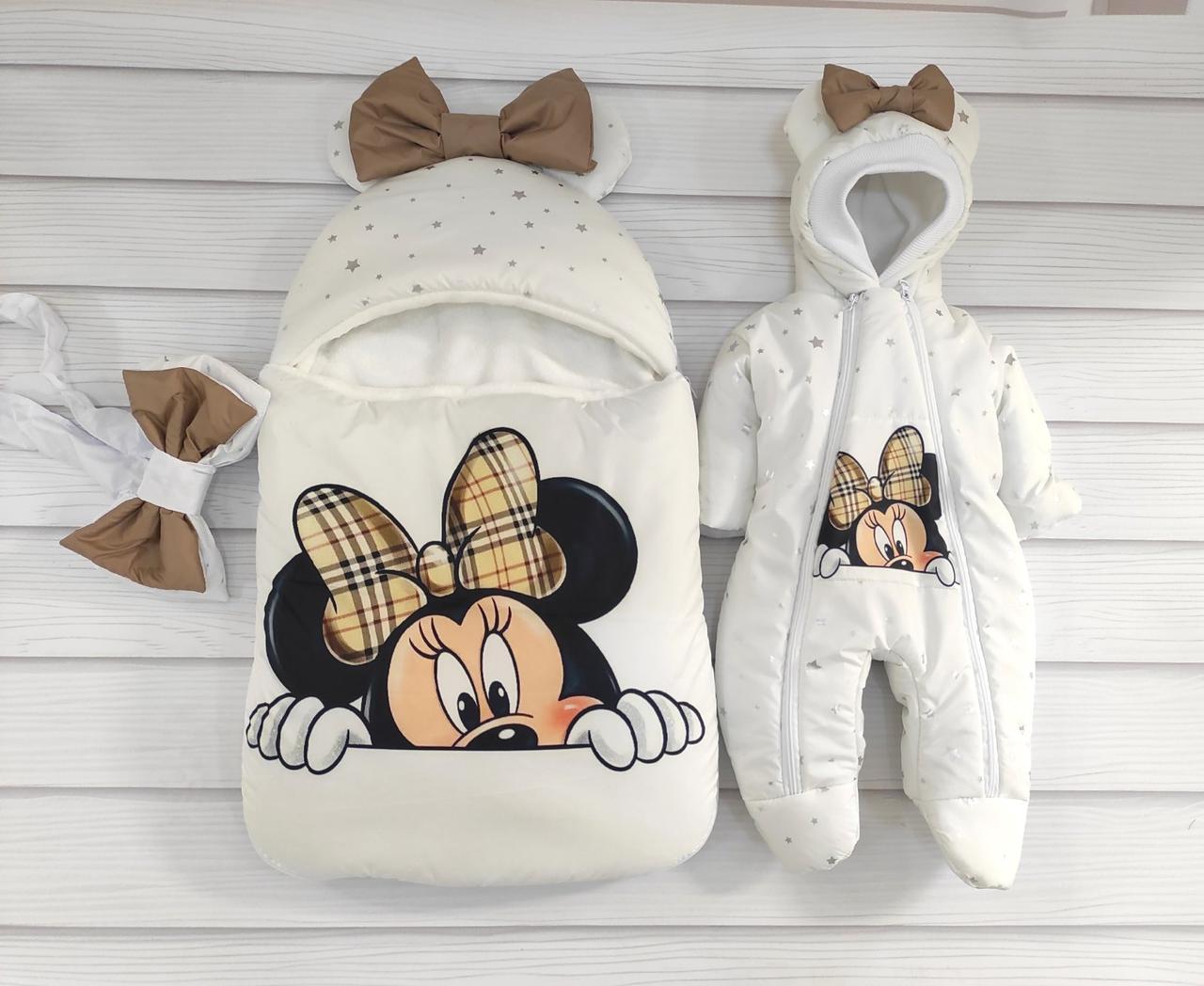 Комплект одягу для новонароджених дівчаток, принт Міні з бантиком, білий, фото 1