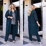 Стильний літній брючний костюм-трійка батал: кардиган + блуза + штани (р.48-62). Арт-2211/42, фото 3