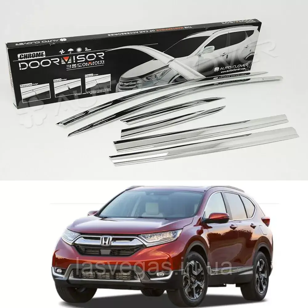 Дефлектори вікон, вітровики хромовані Honda CR-V 2017 - (6шт/Autoclover/Корея)