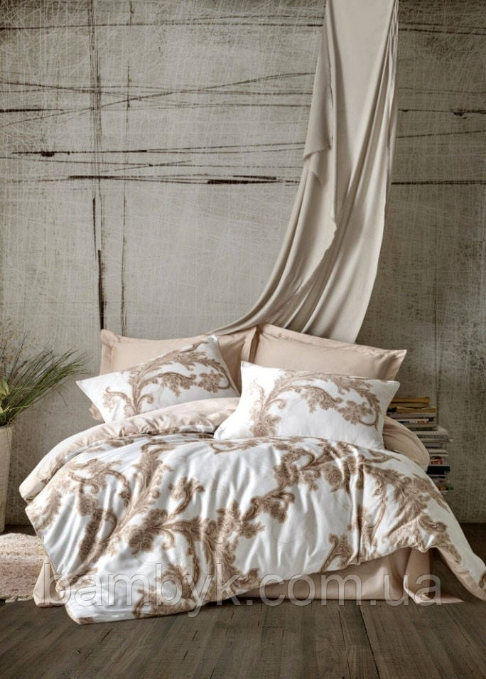 Постільна білизна Cotton Box "Loren Bej" сатин DeLux преміум якість бавовняне розмір євроТуреччина, фото 1
