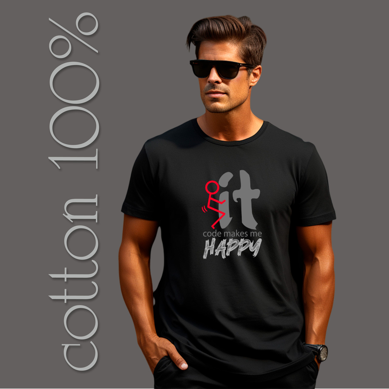 Футболка унісекс Stedman з принтом CODE MAKES ME HAPPY XS чорна, фото 1