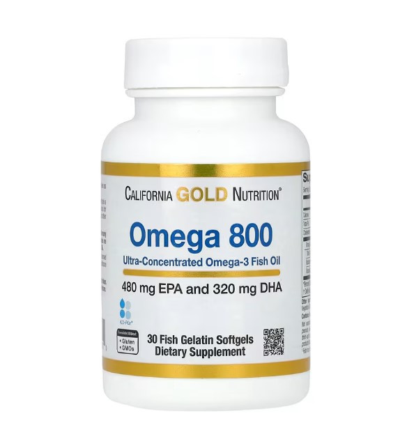 California Gold Nutrition, Омега-800, ультраконцентрований риб'ячий жир з омега-3, форма тригліцеридів KD-Pur, 1000 мг, 30 капсул
