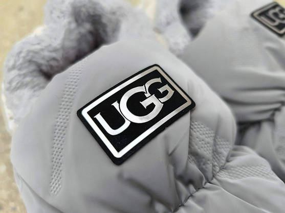 Ugg Дутики мокасині слипоні двухцветные СІРШІ З БІЛИМ на гнучкій високій підошві автоледі батали зимові, фото 5