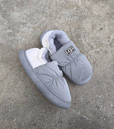 Ugg Дутики мокасині слипоні двухцветные СІРШІ З БІЛИМ на гнучкій високій підошві автоледі батали зимові, фото 6