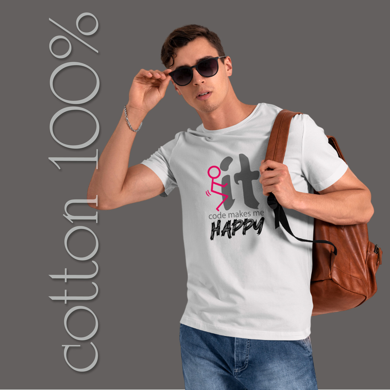 Футболка унісекс Stedman з принтом  CODE MAKES ME HAPPY XS біла, фото 1