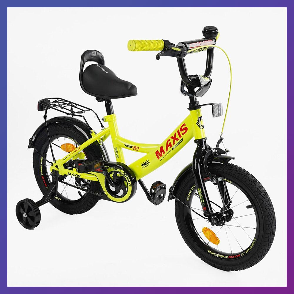 Велосипед дитячий двоколісний сталевий Corso MAXIS-14663 14" зріст 95-115 см вік 3 до 6 років Жовтий, фото 1